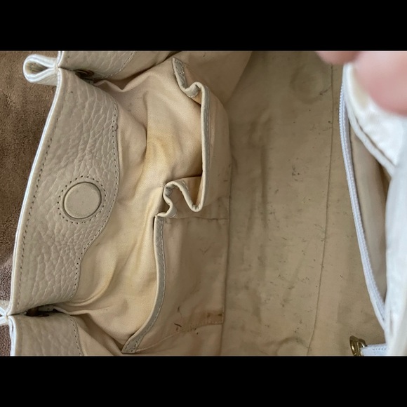 Kenneth Cole Ivory Thick Pebble Leather Studs Satchel Handbag Purse PRE-OWNED - Picture 7 of 9